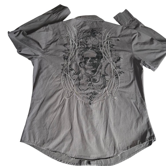 Wrangler Rock 47 Pearl Snap Shirt Men XL Long Sleeve Western Embroidered Skull - Picture 1 of 11